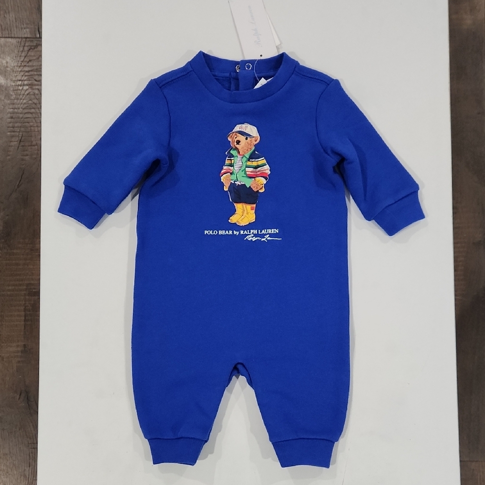 Ralph Lauren Royal Blue Polo Bear Infant One-Piece